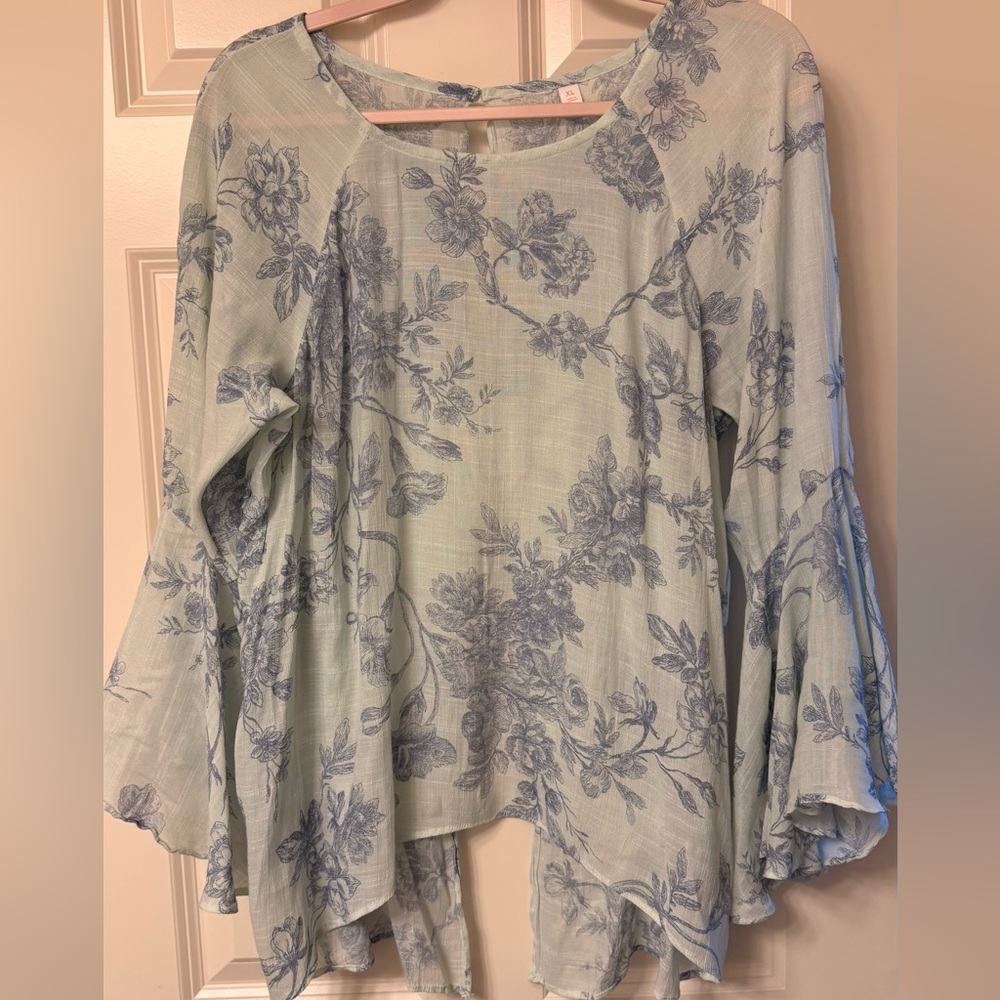 LC Lauren Conrad Light Blue Floral Blouse